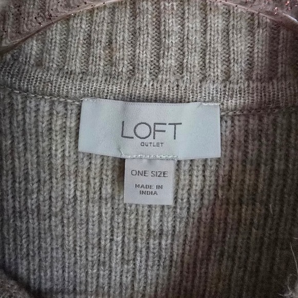 LOFT Beige Mock Neck Wool Ribbed Sleeveless Sweater Vest One Size Large Preppy - Picture 9 of 11